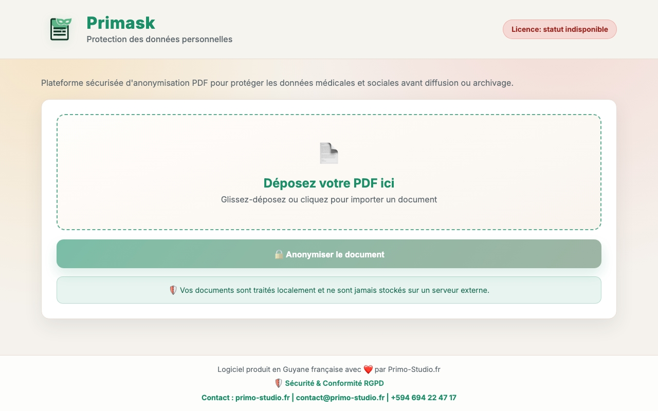 Interface Primask pour anonymiser un PDF localement