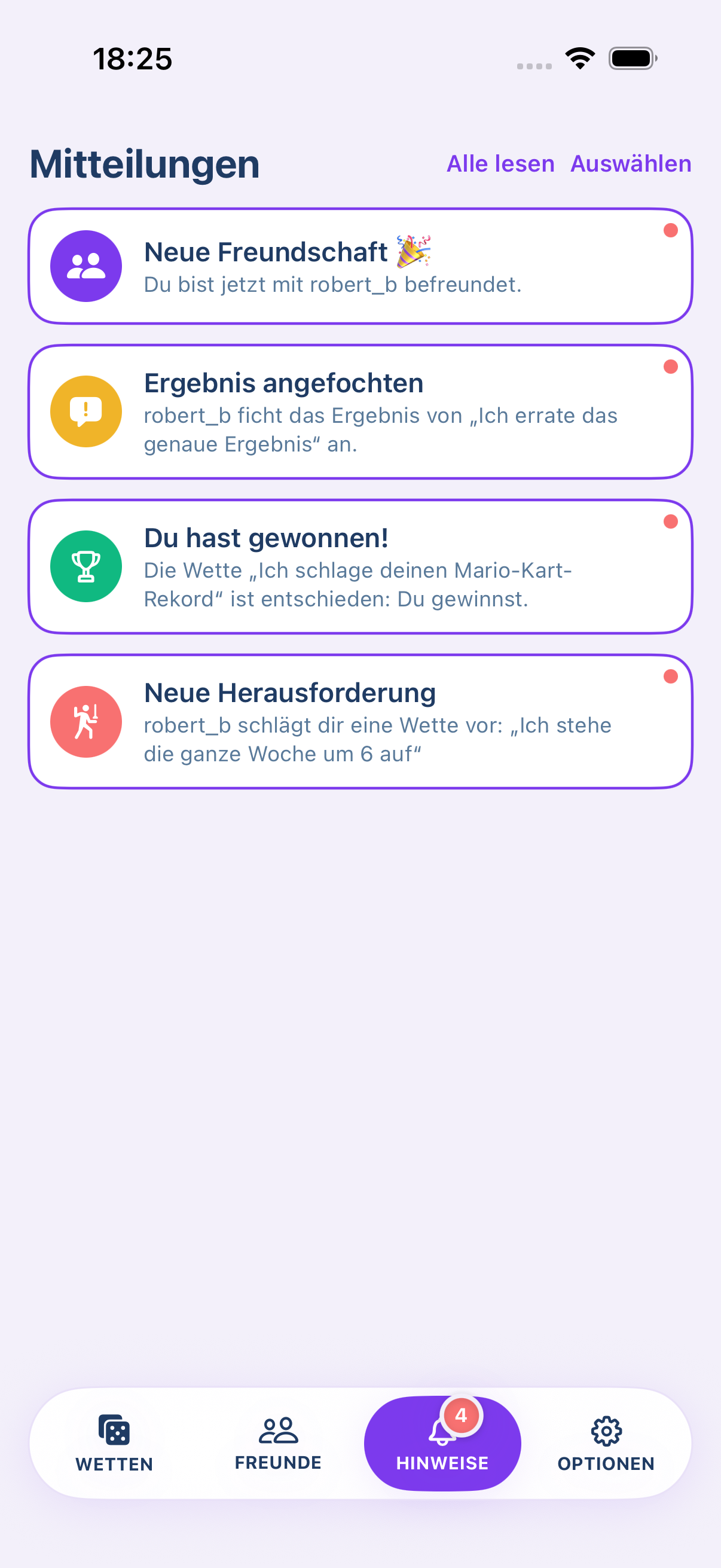 Der Benachrichtigungsbildschirm von Paris d'Amis