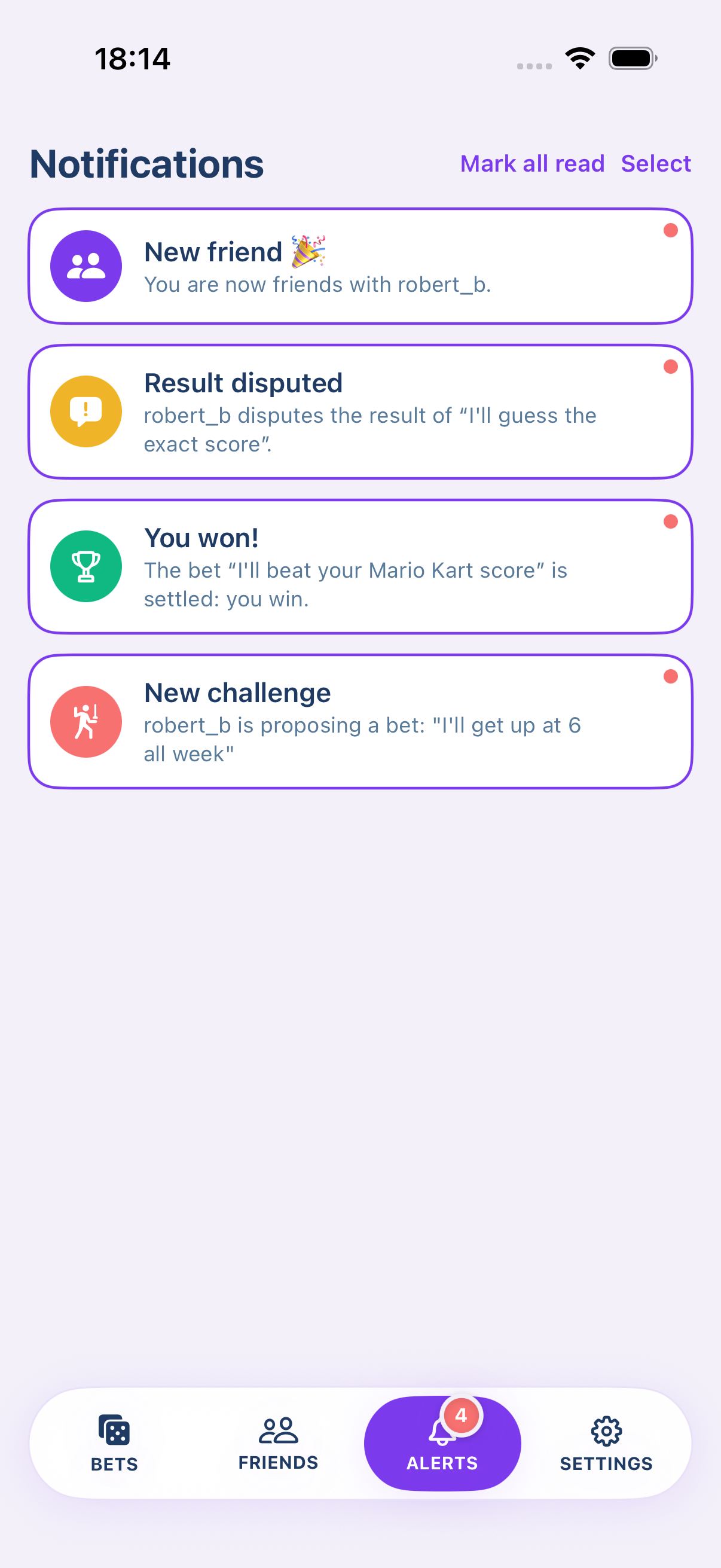 The notifications screen of Paris d'Amis