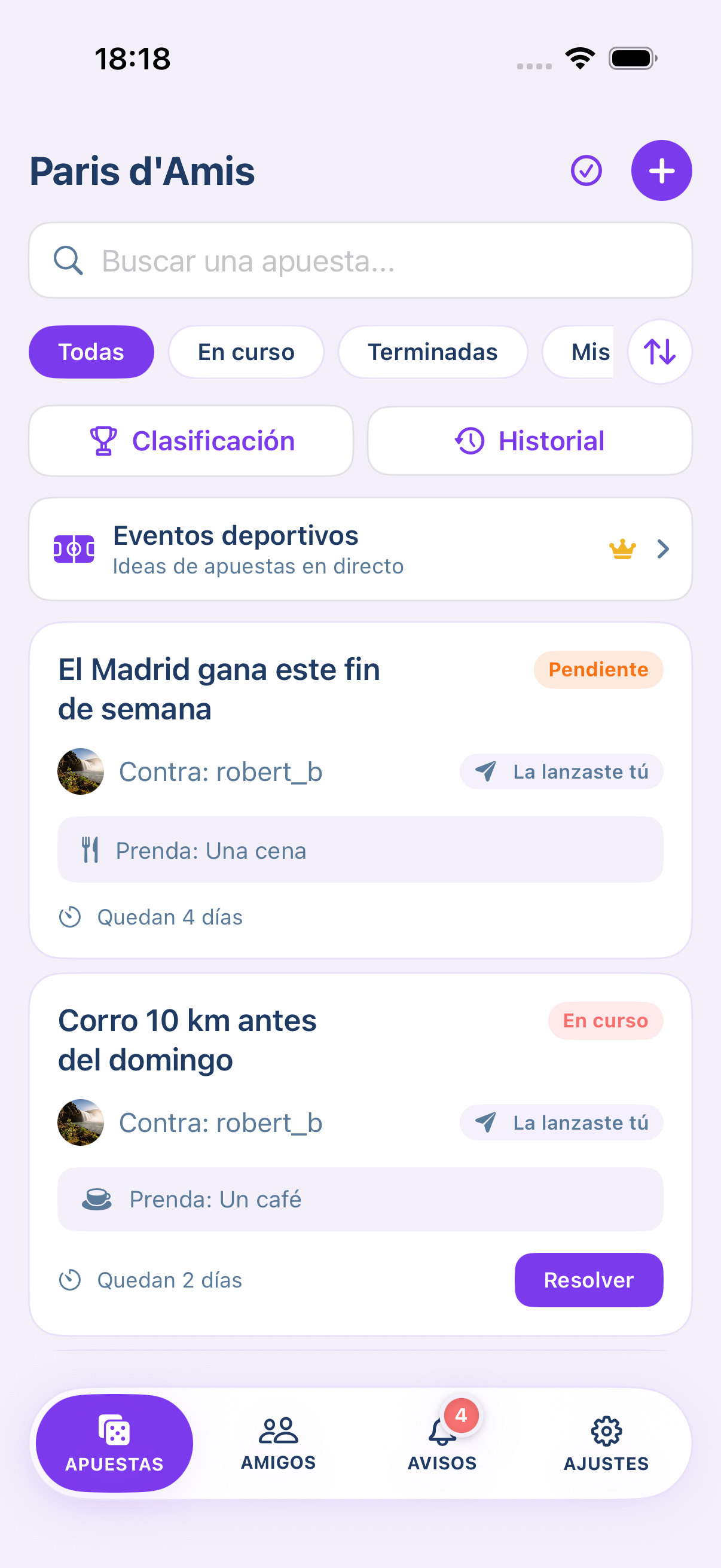 El muro de apuestas en curso en Paris d'Amis