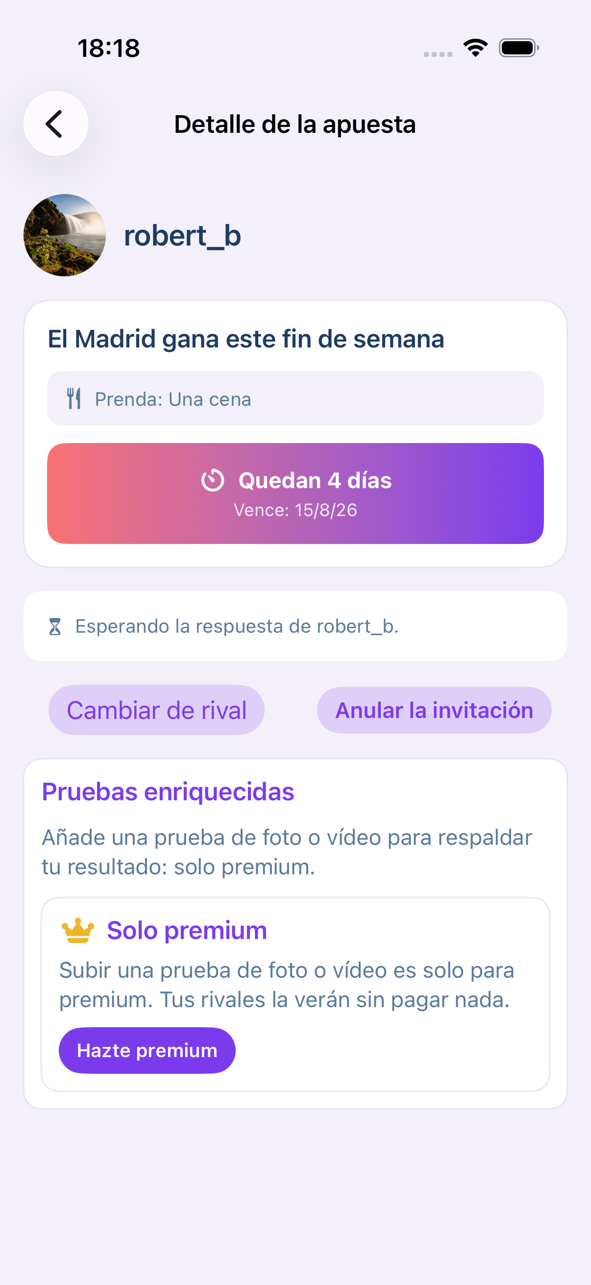 El detalle de una apuesta: prenda, plazo, rival