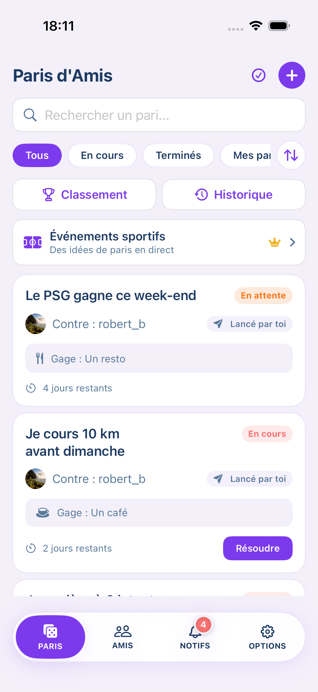Le fil des paris en cours dans Paris d'Amis